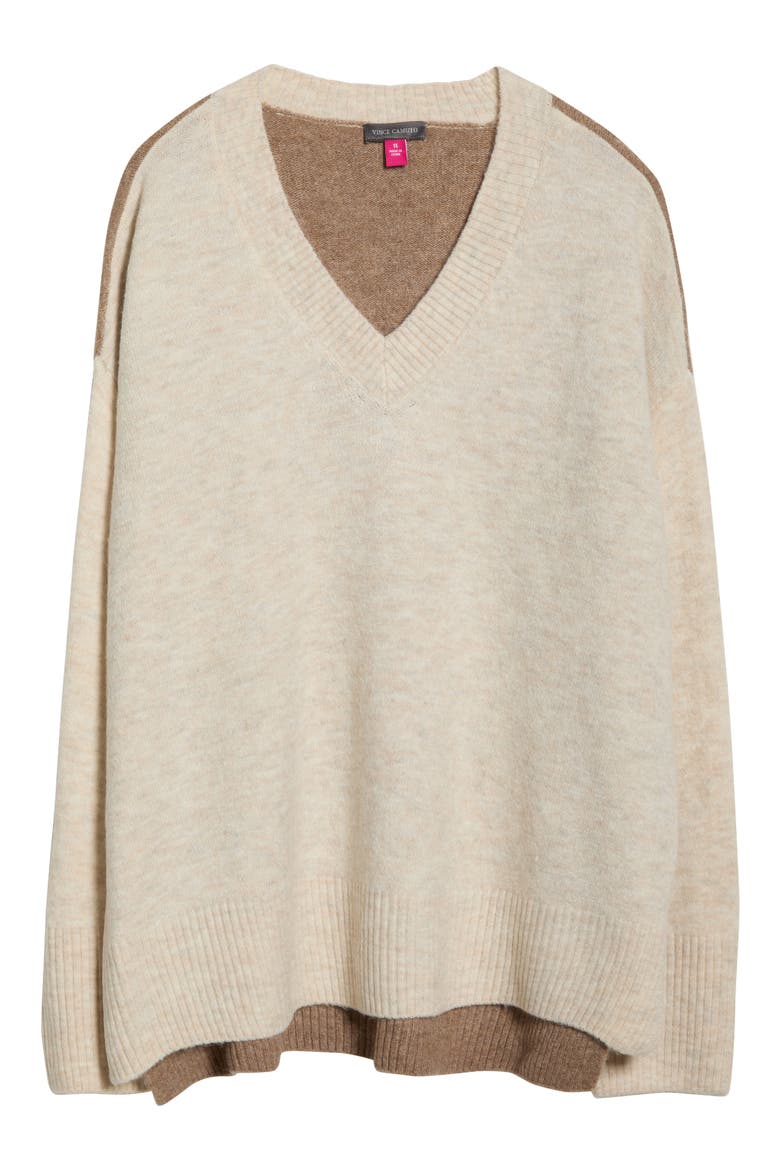 Colorblock V-Neck Sweater, Alternate, color, MALTED