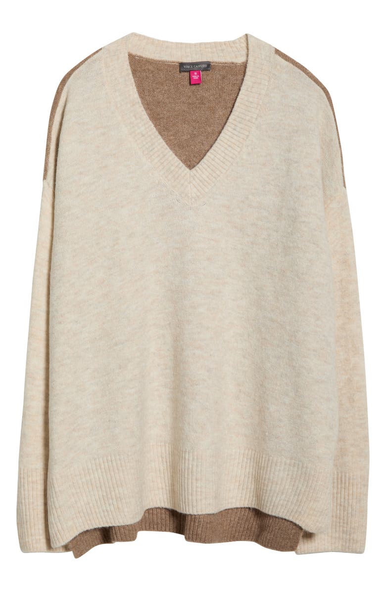 Vince Camuto Colorblock V-Neck Sweater, Alternate, color, Malted