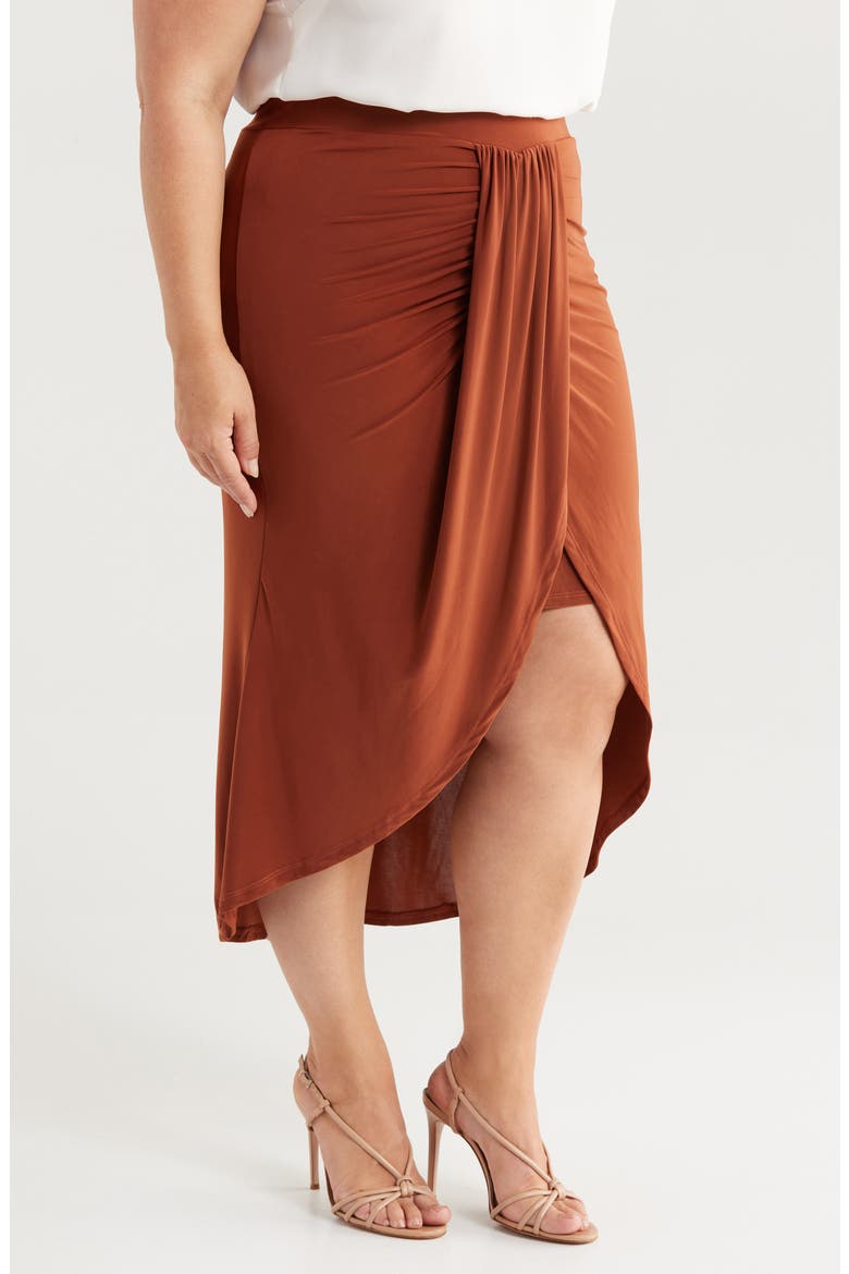 Draped Wrap Skirt, Alternate, color, TOBACCO