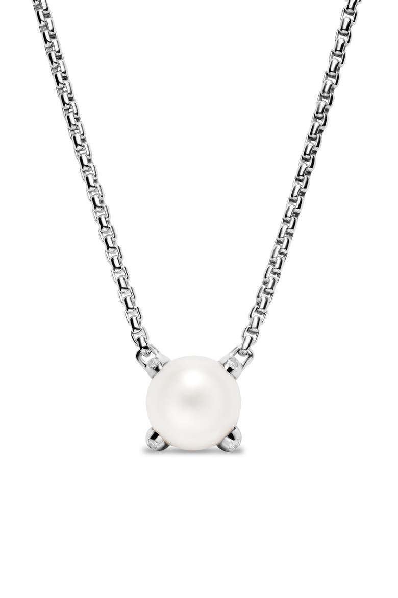 Pearl Classics Necklace with Diamonds, 6.5mm, Main, color, SILVER PAVE