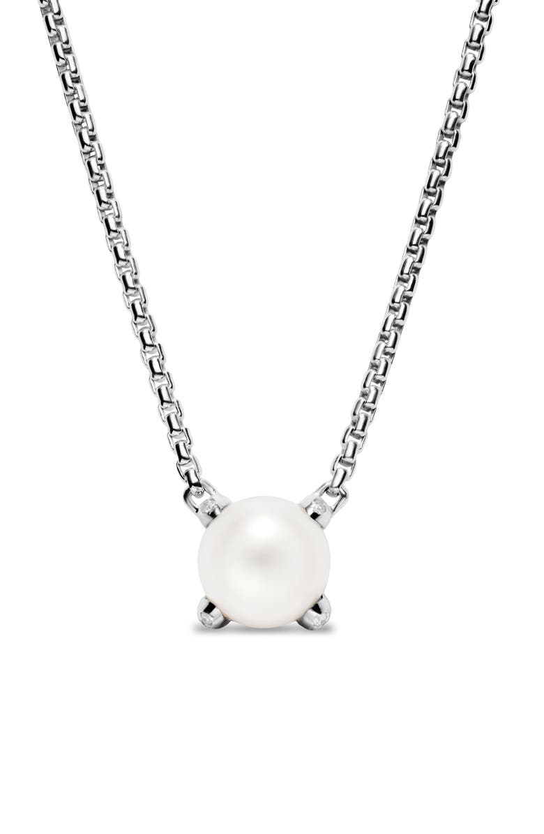David Yurman Pearl Classics Necklace with Diamonds, 6.5mm, Main, color, Silver Pave