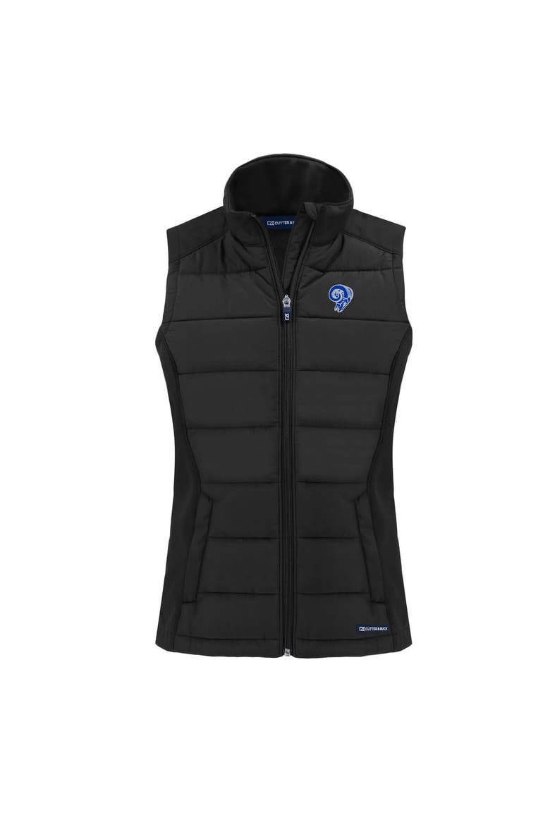 Women's Cutter & Buck  Black Los Angeles Rams Throwback Evoke Hybrid Eco Softshell Recycled Full-Zip Vest, Alternate, color, Black