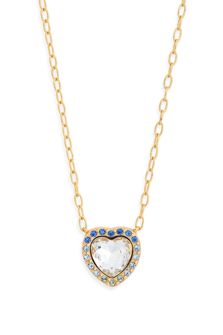 Pavé Crystal Heart Pendant Necklace, Main, color, BLUE