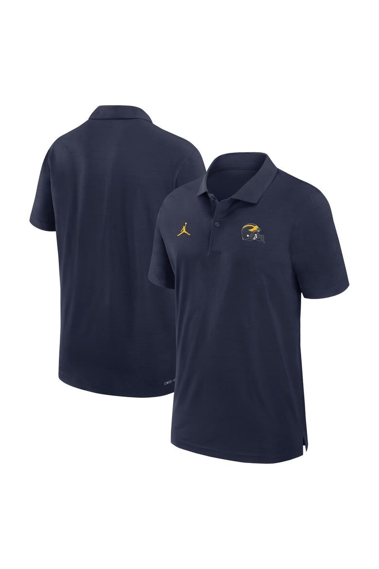 Men's Jordan Brand Navy Michigan Wolverines 2024 Sideline Woven Performance Polo, Main, color, Navy