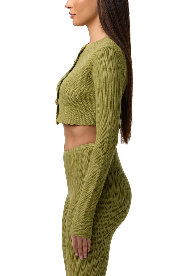 Flower Button Crop Cardigan, Alternate, color, SAGE