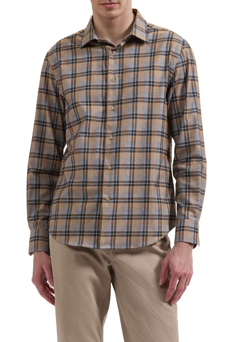 Julian Plaid Cotton Button Up Shirt, Main, color, CAMEL