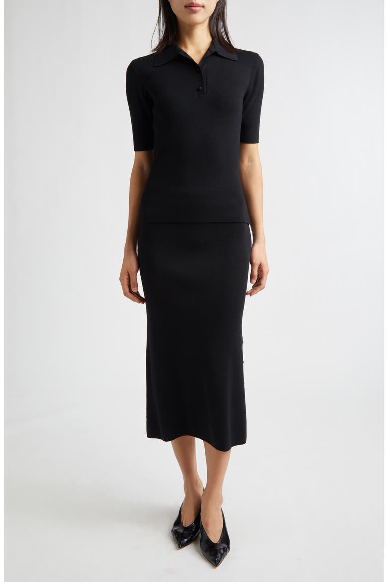 Merino Wool Midi Skirt, Alternate, color, BLACK