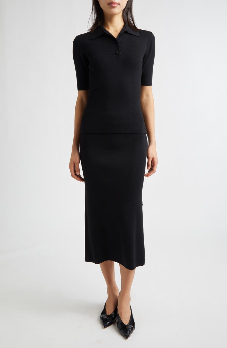 Jil Sander Rib Merino Wool Polo, Alternate, color, Black