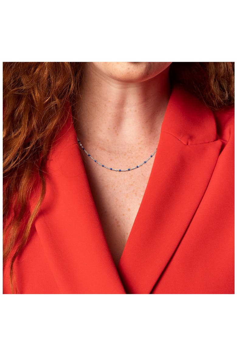 Sterling Silver Blue Enamel Bead Station Chain Necklace, Alternate, color, SILVER