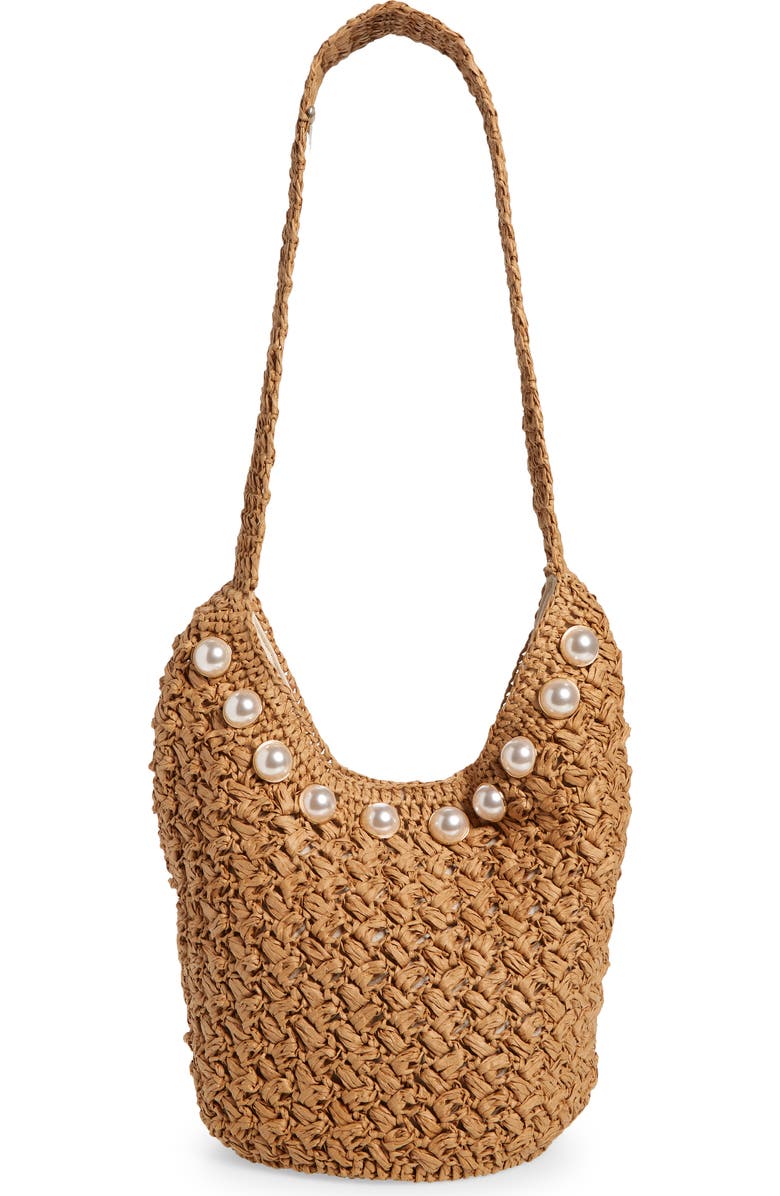BTB Los Angeles Keli Imitation Pearl Hobo Bag, Main, color, Sand