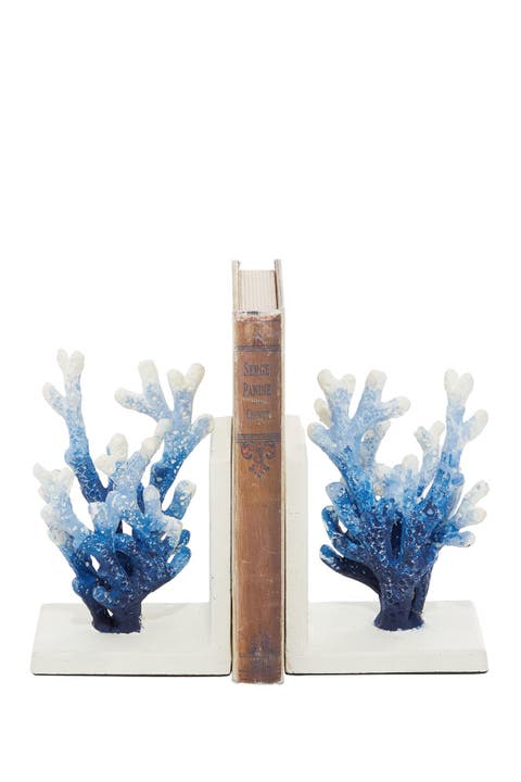 Blue Metal Ombré Coral Bookend - Set of 2