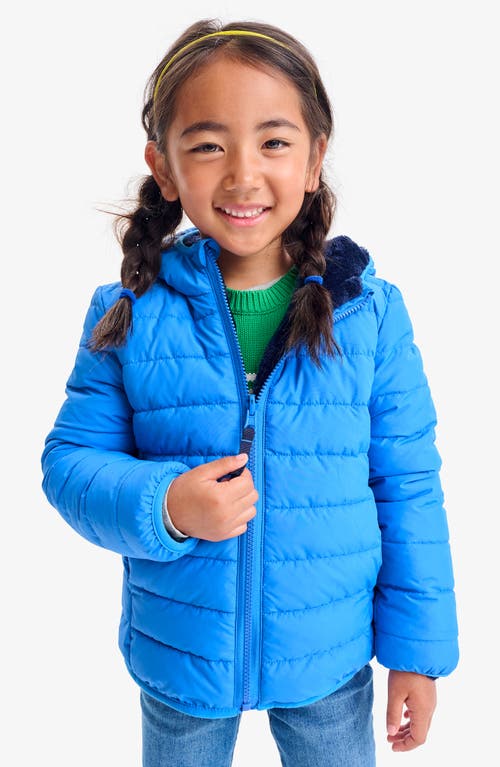 Primary Kids Reversible Fleece Puffer Jacket In Blue
