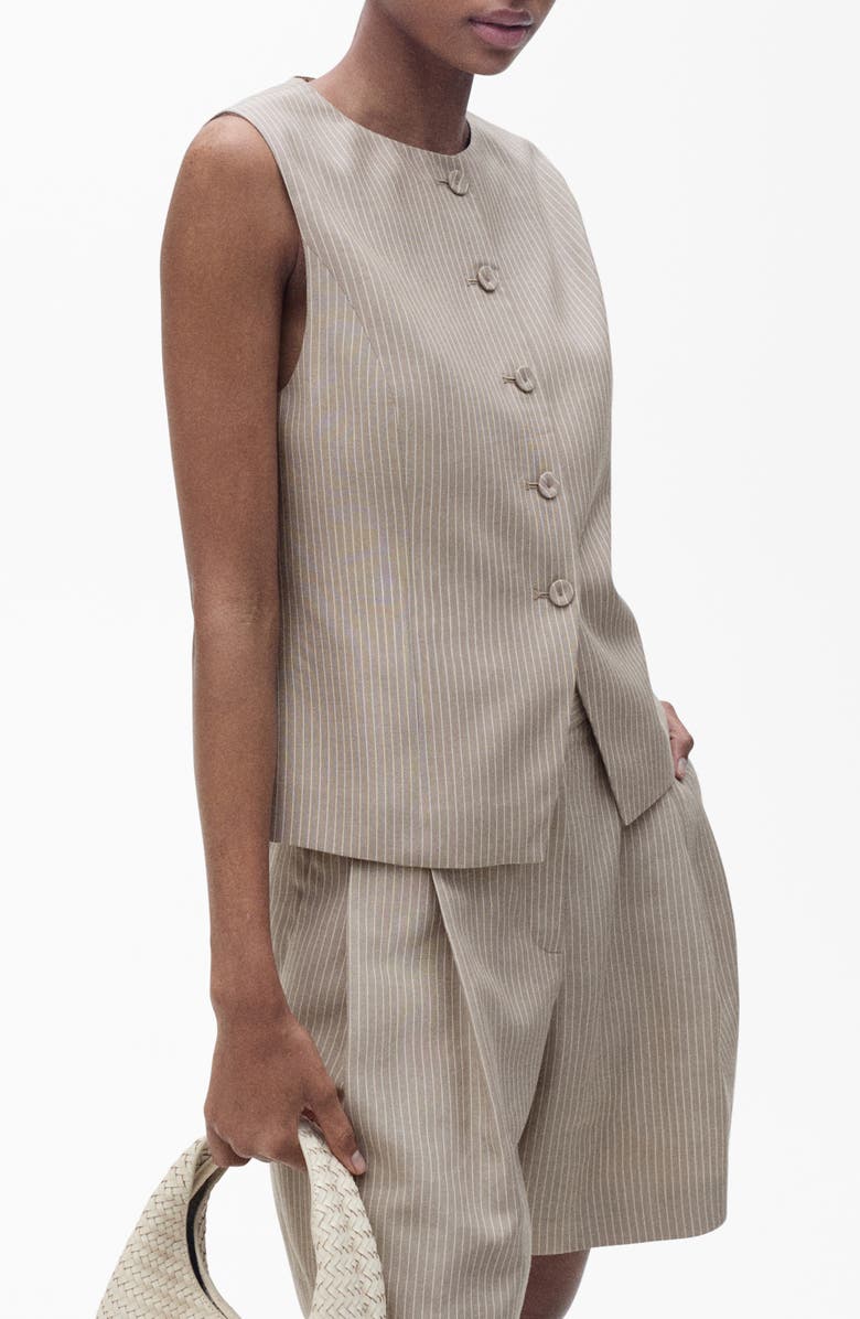 MANGO Vivian Stripe Suit Vest, Alternate, color, Medium Brown