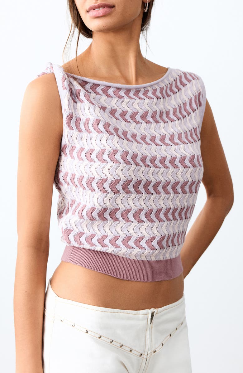 MANGO TEEN Pointelle Stripe Crop Top, Main, color, 