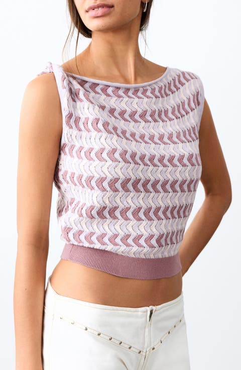 Pointelle Stripe Crop Top