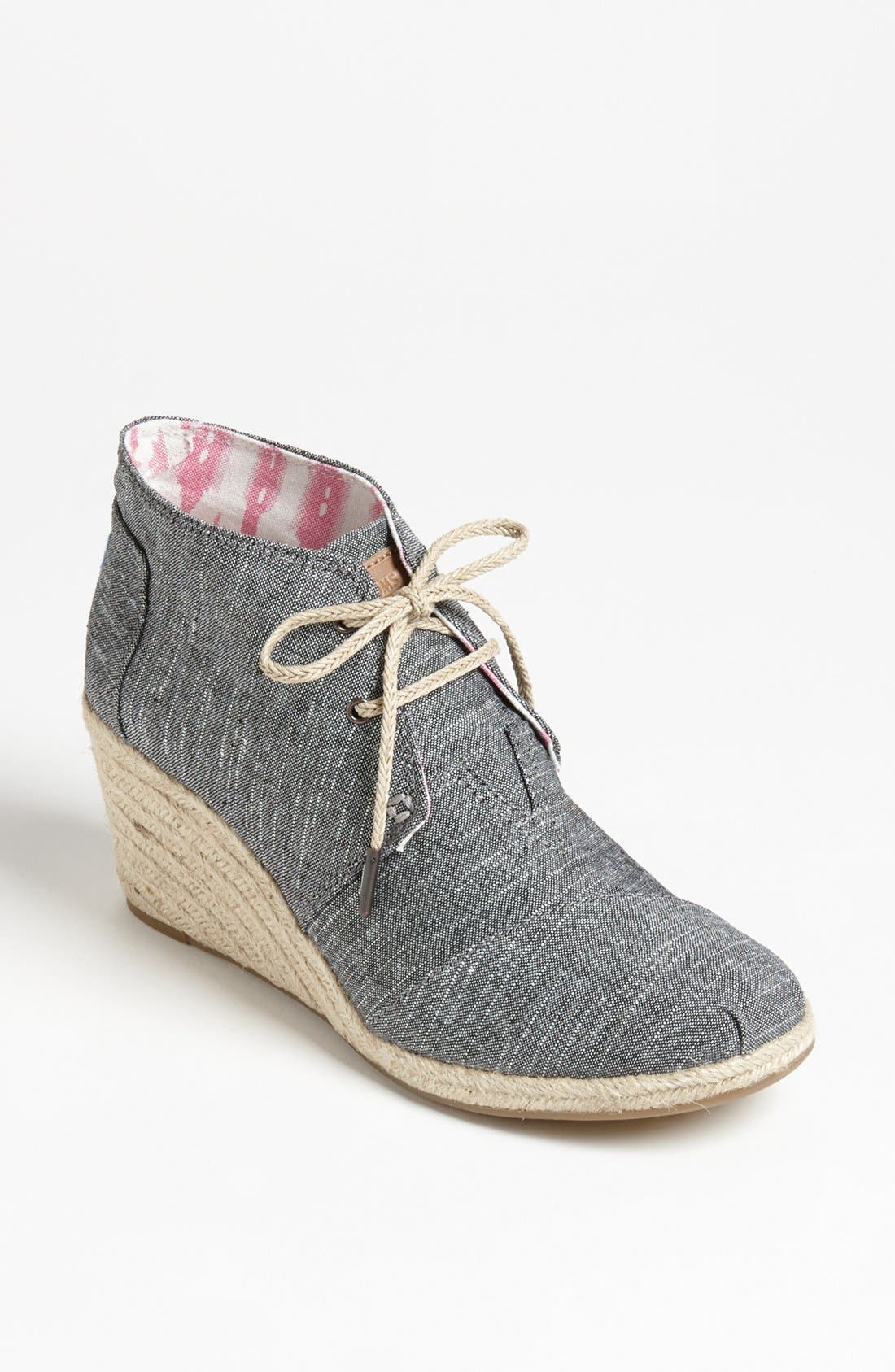 TOMS 'Desert' Chambray Wedge Bootie, Main, color, 