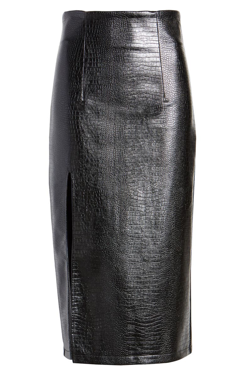 Topshop Croc Faux Leather Pencil Skirt, Alternate, color,