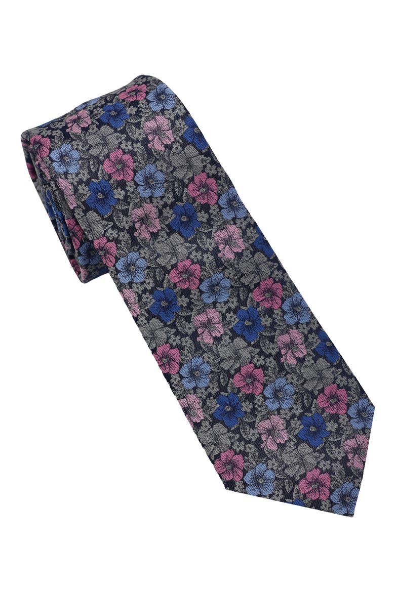 Floral Pop Art Slim Tie, Main, color, NAVY/ PINK