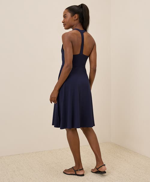 Pact Organic Cotton Fit & Flare Gathered Halter Dress In Blue