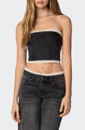 EDIKTED Karlie Lace Trim Denim Tube Top