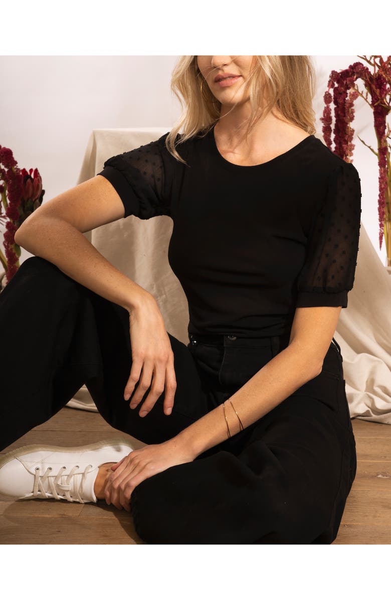 CeCe Puff Sleeve Mixed Media Top, Alternate, color,