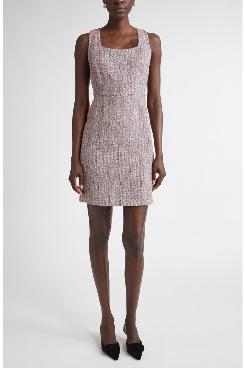 Lena Metallic Tweed Sheath Dress, Main, color, PERIWINKLE/ ROSE LUREX MULTI