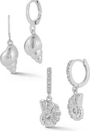 GLAZE JEWELRY Set of 2 Shell Drop Huggie Hoop Earrings