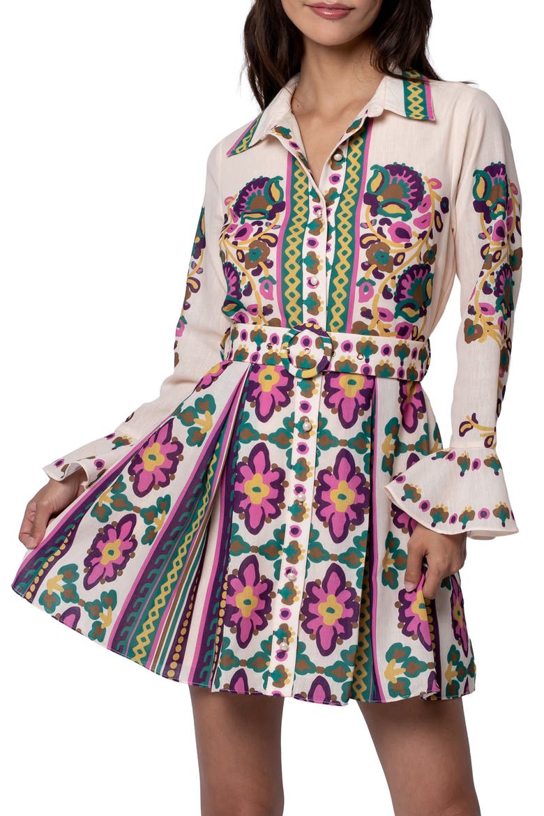 Maris Mixed Print Long Sleeve Shirtdress, Alternate, color, CREAM MULTI