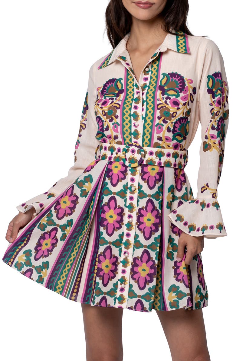 CIEBON Maris Mixed Print Long Sleeve Shirtdress, Alternate, color, Cream Multi
