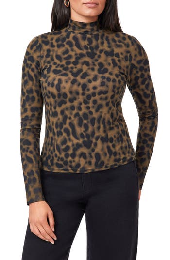 Scotch & Soda Long Sleeve Mock Neck Top In Brown
