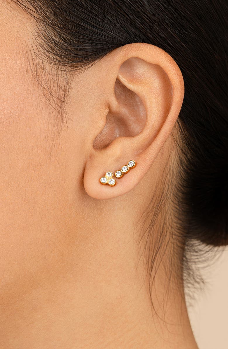 Sterling Forever 14K Gold Plated Sterling Silver 2-Piece Bezel Stud Set, Alternate, color, Gold