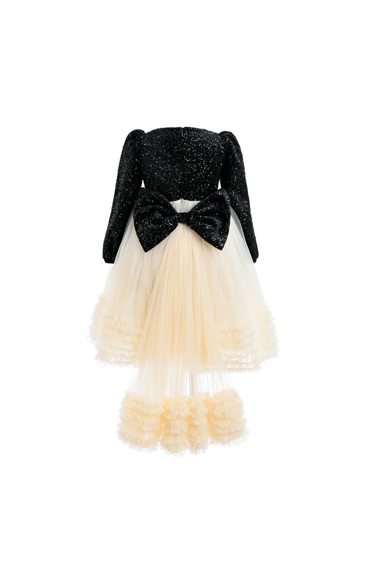 Glitter Bow-Back Tulle Gown, Alternate, color, Black