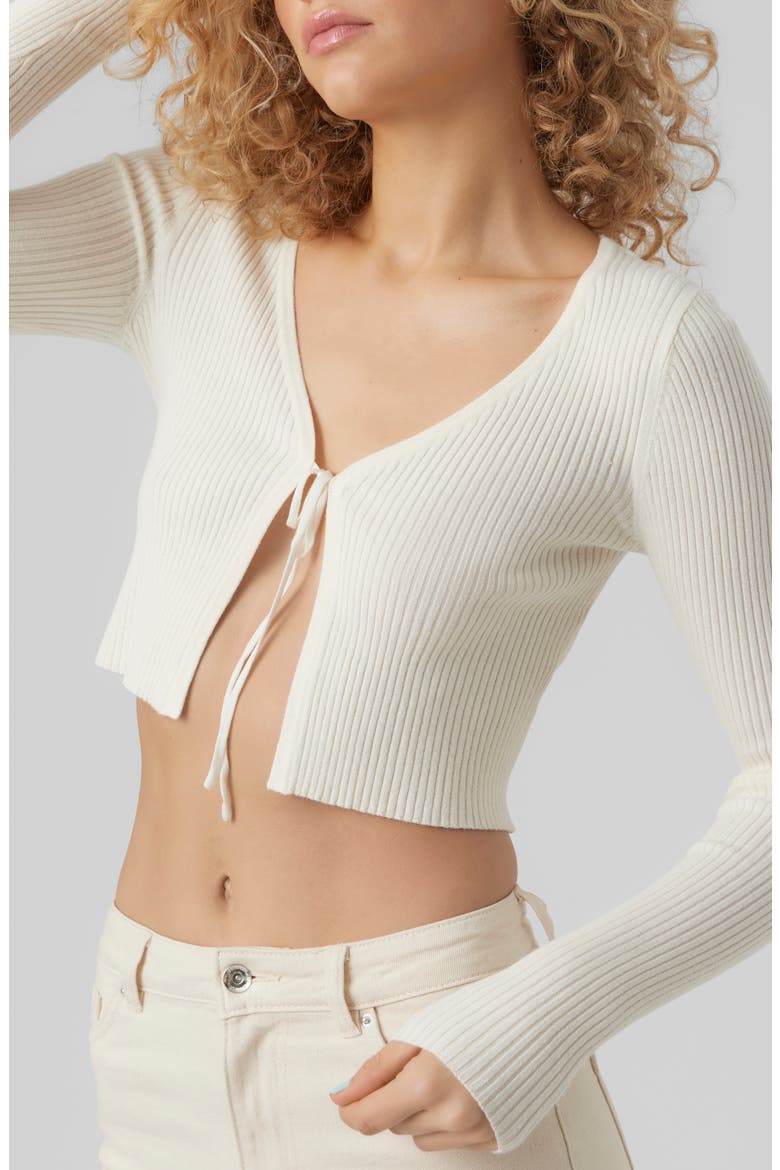 Glory Tie Neck Rib Crop Cardigan, Alternate, color, CLOUD DANCER