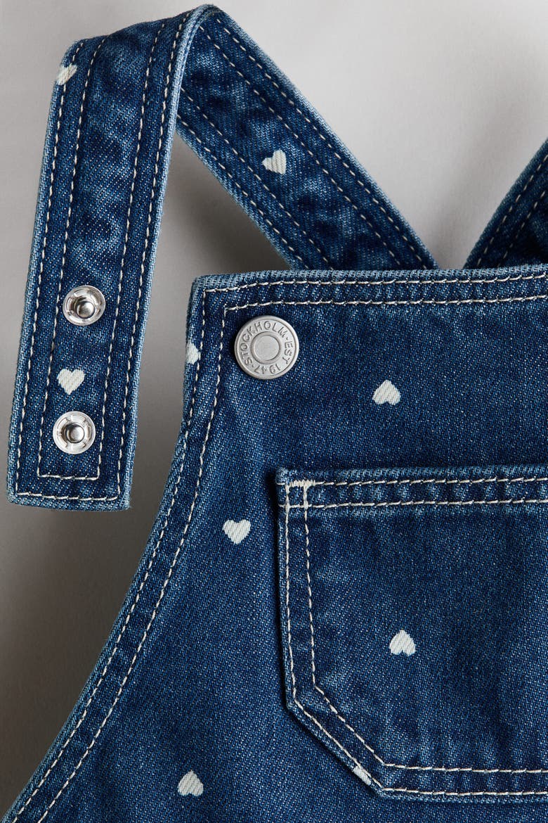 Printed Denim Dungarees, Alternate, color, Dark blue/hearts