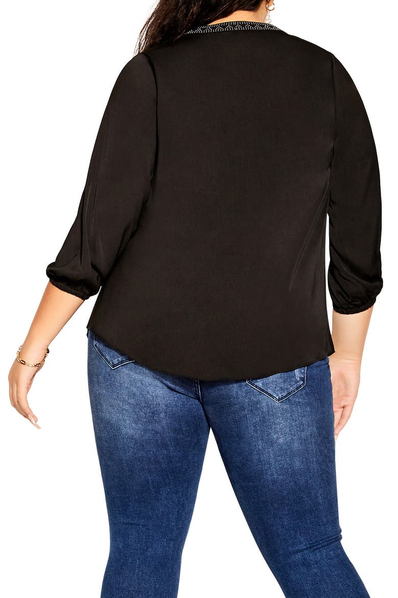 Embellished Split Neck Blouse, Alternate, color, BLACK
