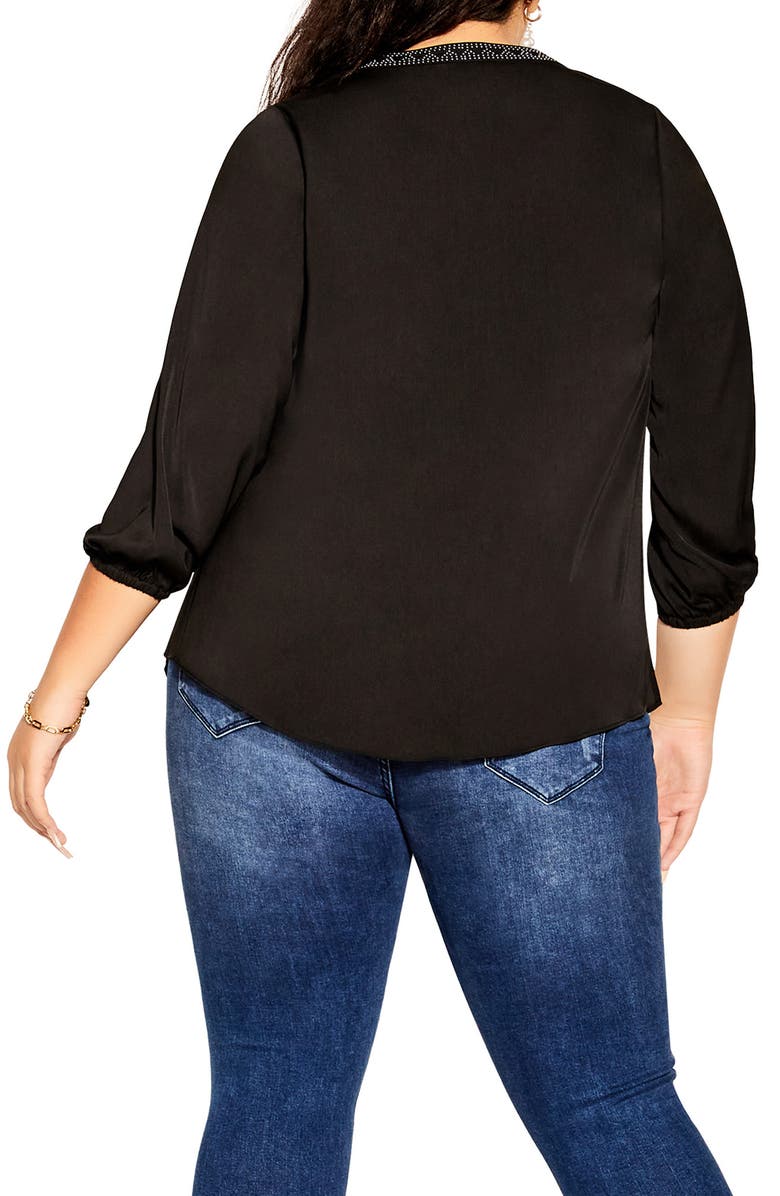 City Chic Embellished Split Neck Blouse, Alternate, color,