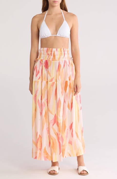 Smocked Midi Cotton Cover-Up Skirt