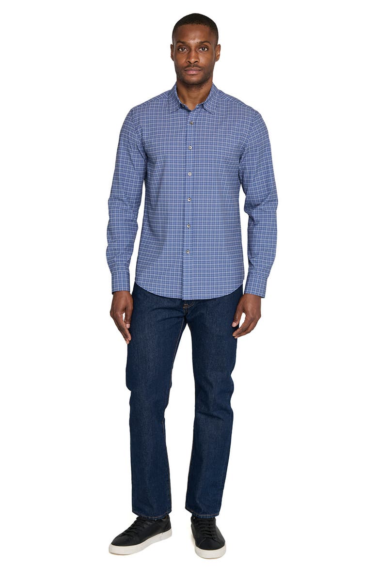 Basic Slim Fit Navy Plaid Performance Button-Up Shirt, Alternate, color, NAVY