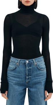 Marcella Eloise Turtleneck Semisheer Jersey Top