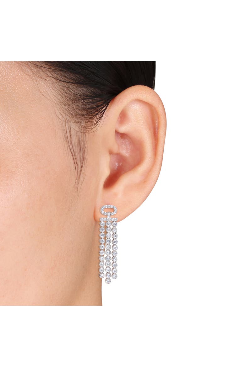 Lab-Created White Sapphire Dangle Earrings, Alternate, color, Sterling Silver