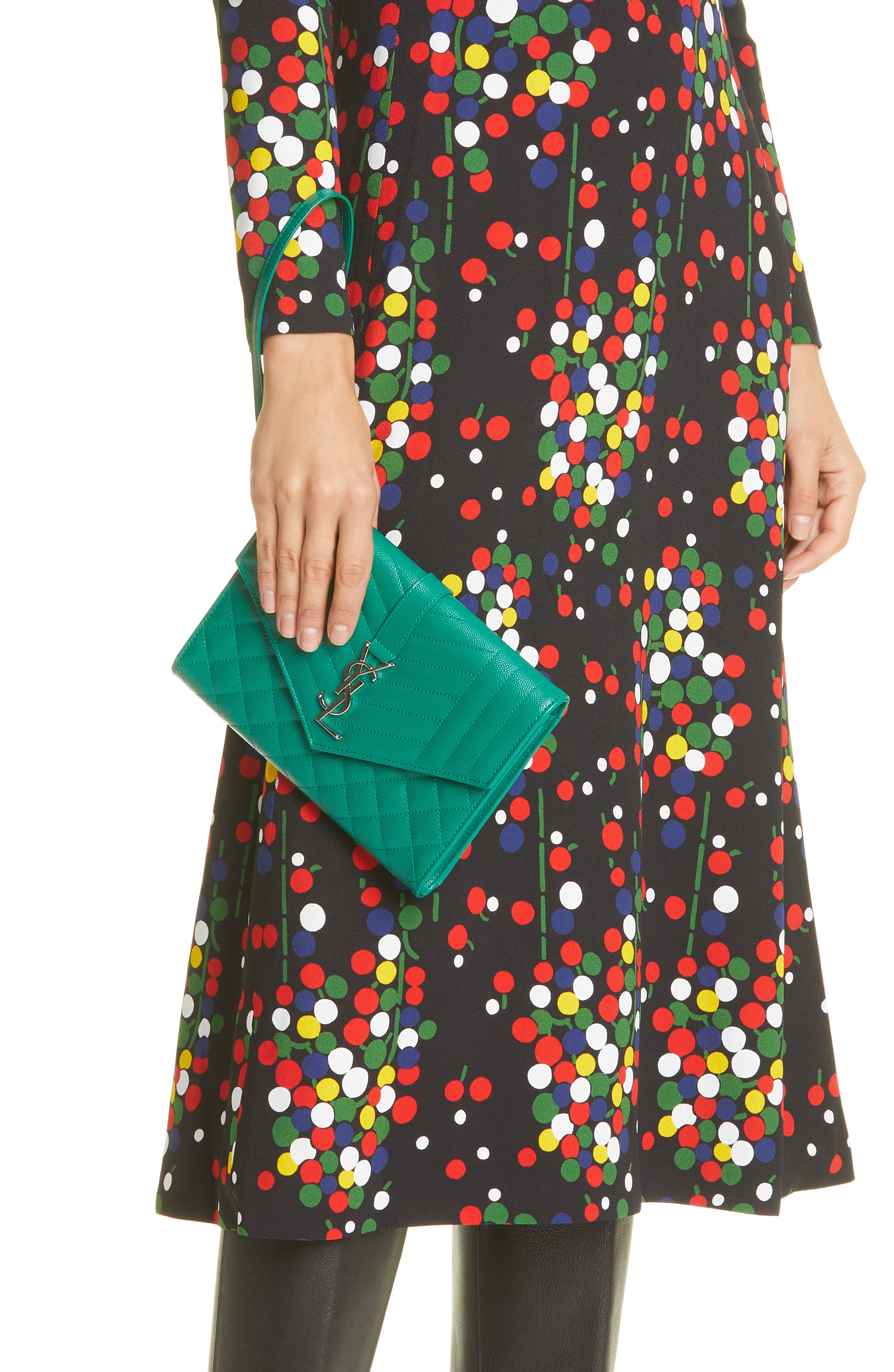 Saint Laurent Matelassé Leather Wristlet, Alternate, color, 