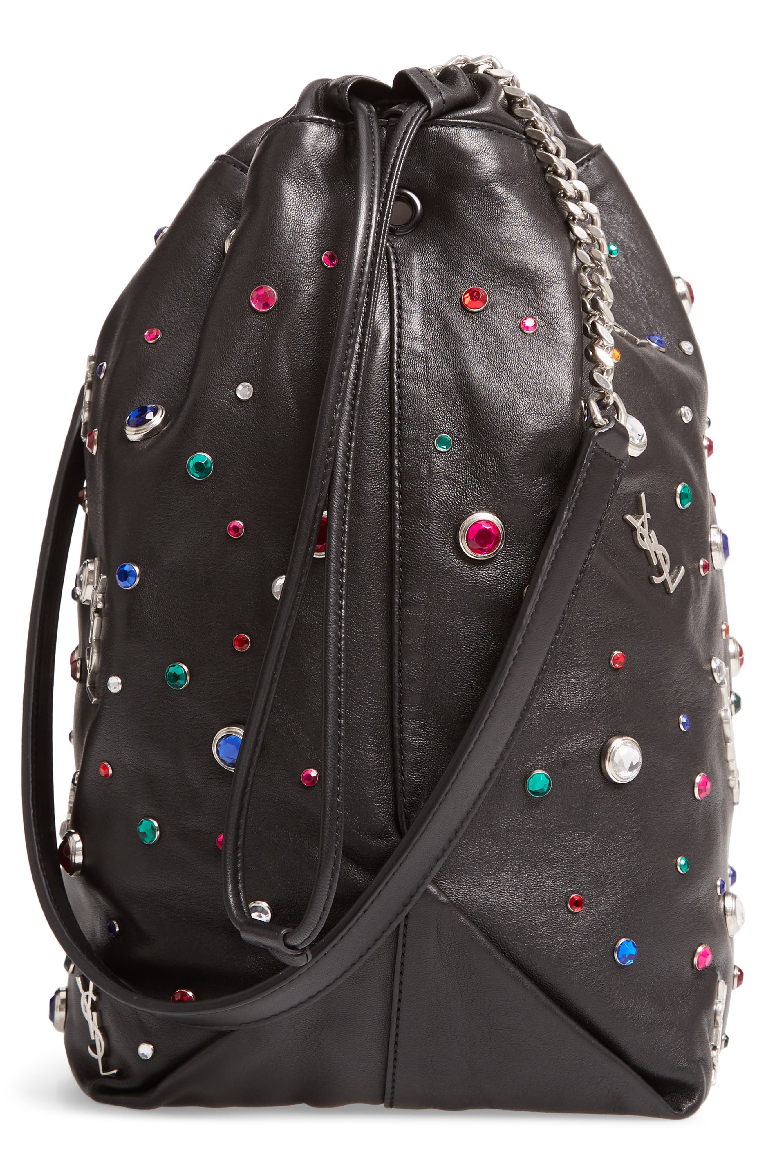 Saint Laurent Teddy Studded Leather Bucket Bag, Alternate, color, 