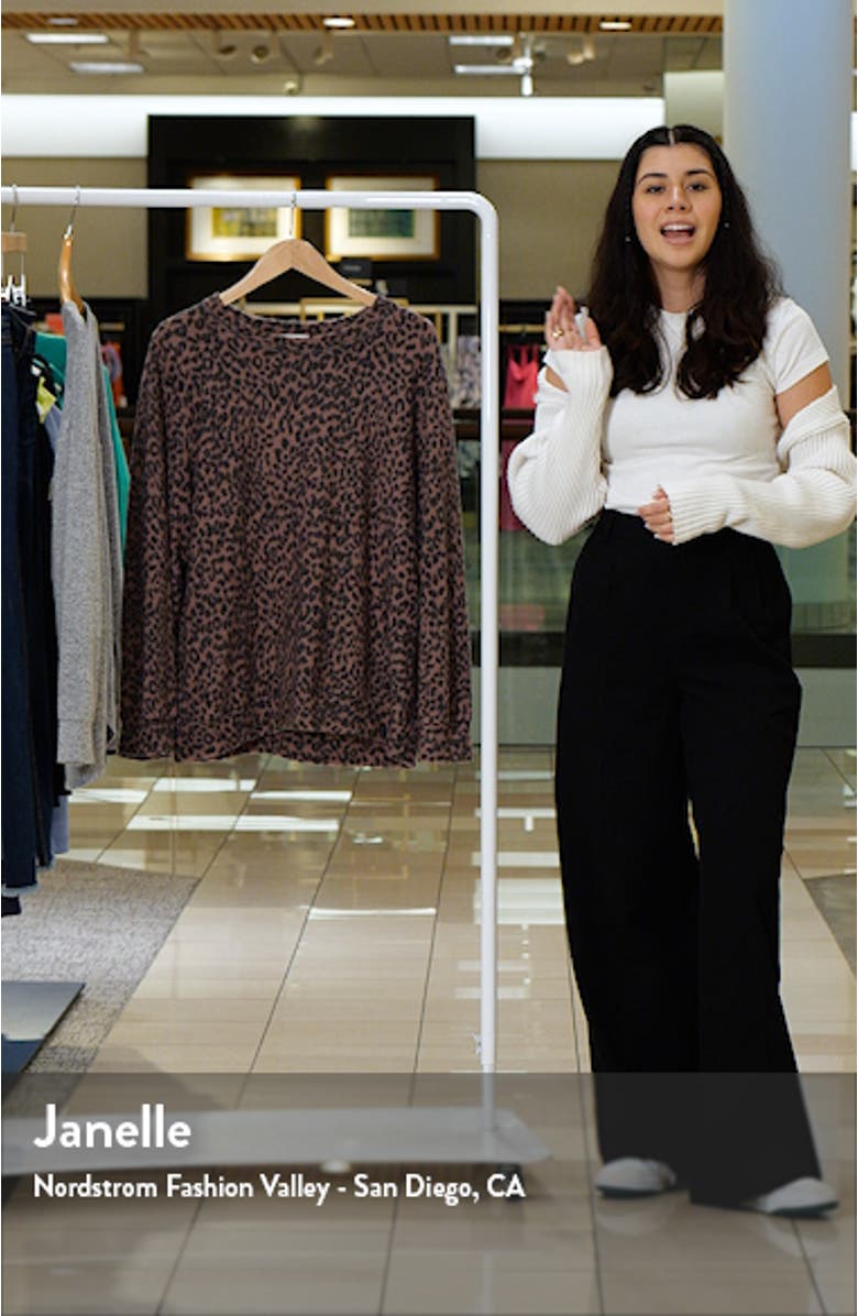 Loveapella Brushed Leopard Print Long Sleeve Crewneck Top, sales video thumbnail