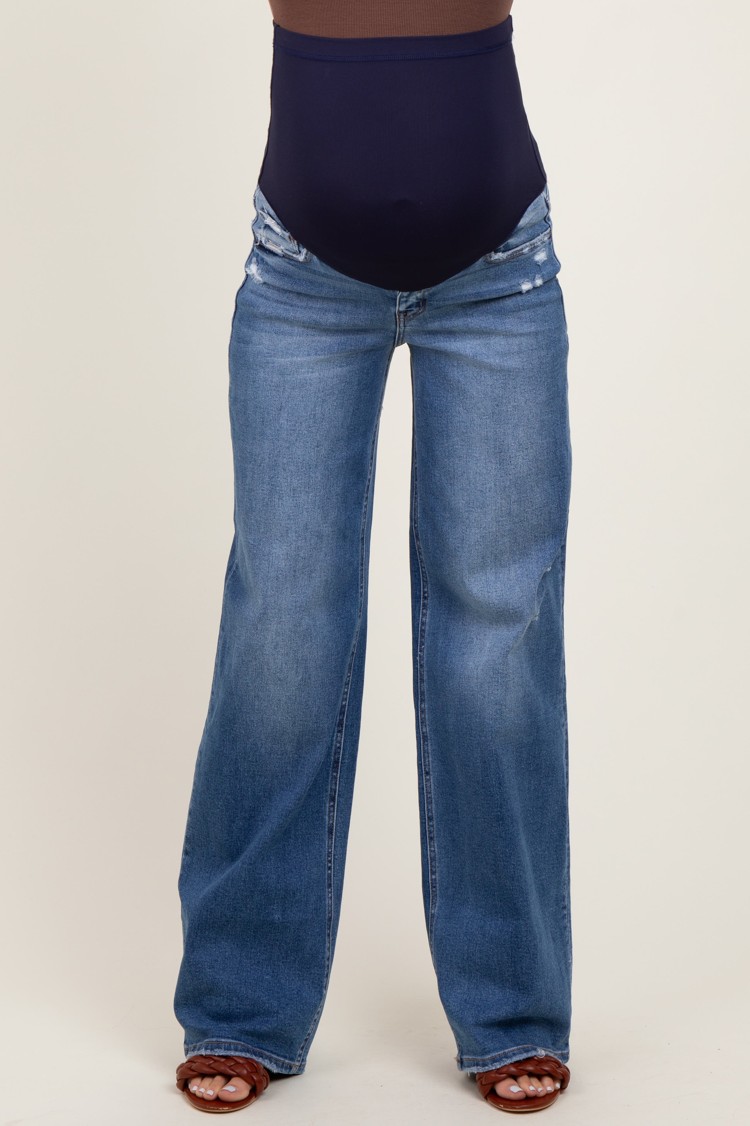Lightly Distressed Wide Leg Maternity Jeans - image 2