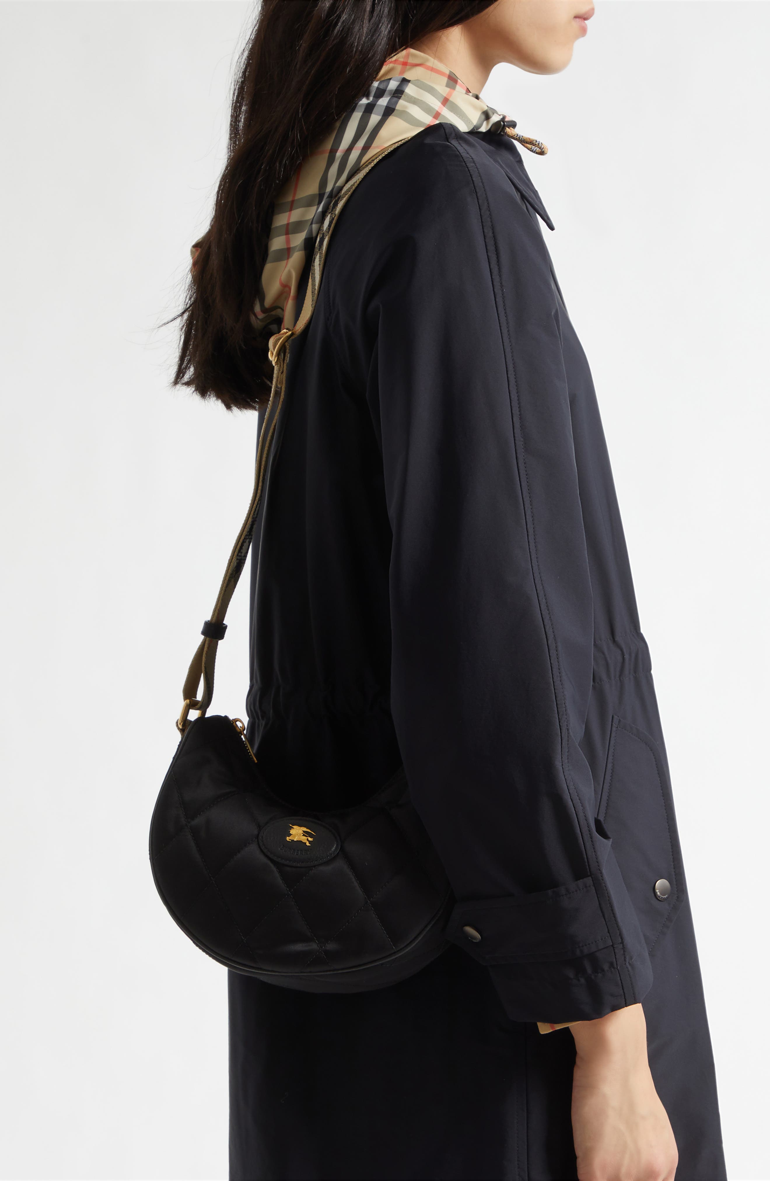 Burberry Horseshoe Quilted Nylon Crossbody Bag, Alternate, color, Black