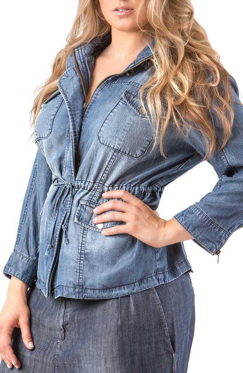 Standards & Practices Abby Zip Front Hooded Denim Jacket, Alternate, color, 