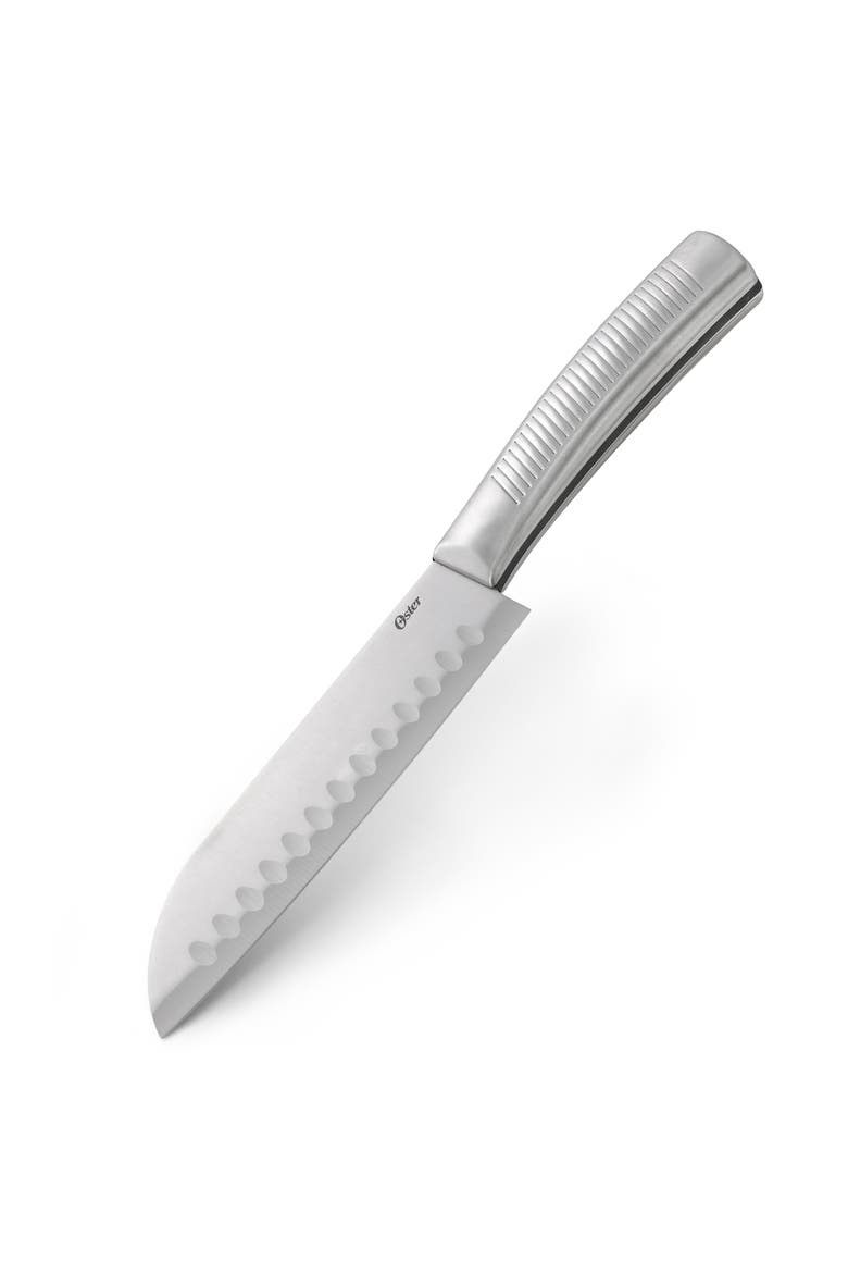 2pc Stainless Steel Santoku Knife Set Ridged Handles, Alternate, color, Silver