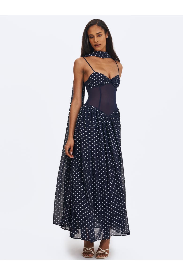 Juliette Polka Dot Chiffon Maxi Dress, Alternate, color, Navy Blue