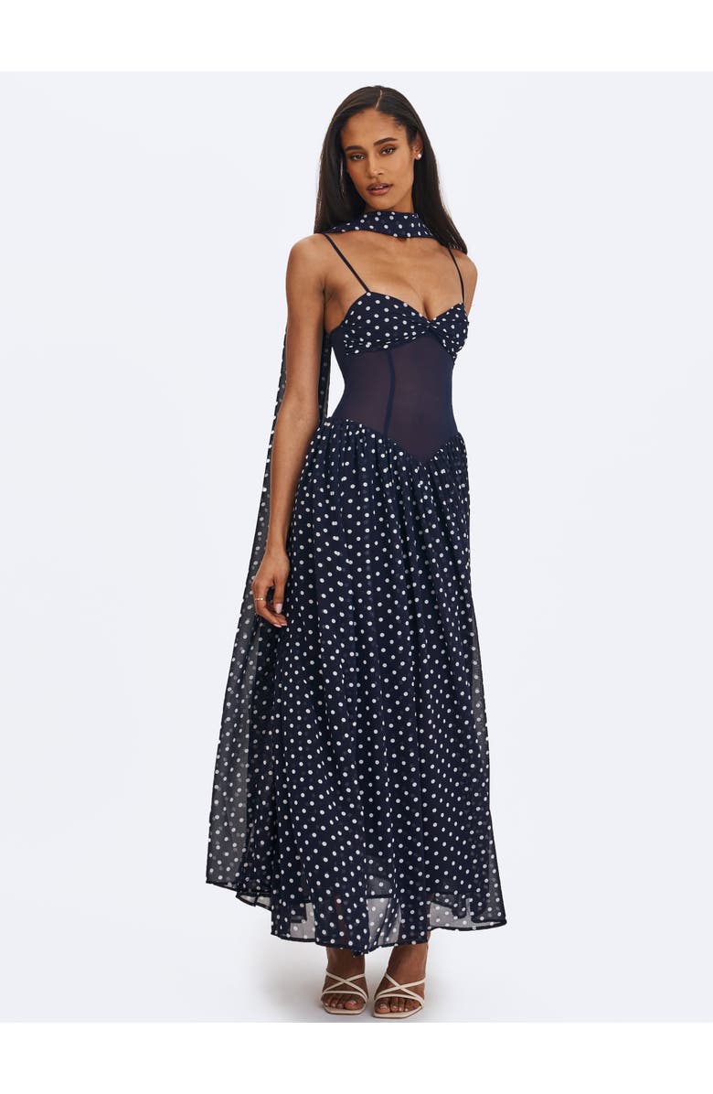 Miss Circle Juliette Polka Dot Chiffon Maxi Dress, Alternate, color, Navy Blue