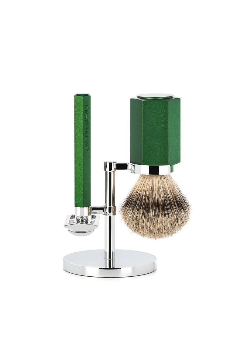 MÜHLE Hexagon Forest 3-Piece Silvertip Badger Shaving Set, Main, color, Forest
